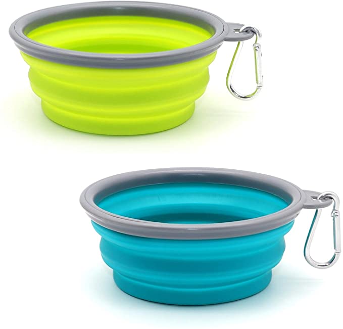SLSON Collapsible Dog Bowl 2 Pack, Portable Silicone Pet Feeder, Foldable Expandable for Dog/Cat Food
