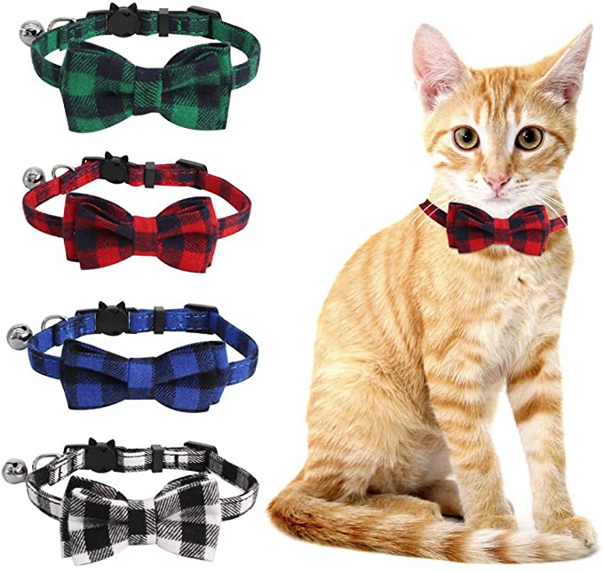 SLSON 4 Pack Cat Collars Breakaway with Bell Cat Collars with Cute Bowtie for Pet Kitten Cats and Sma