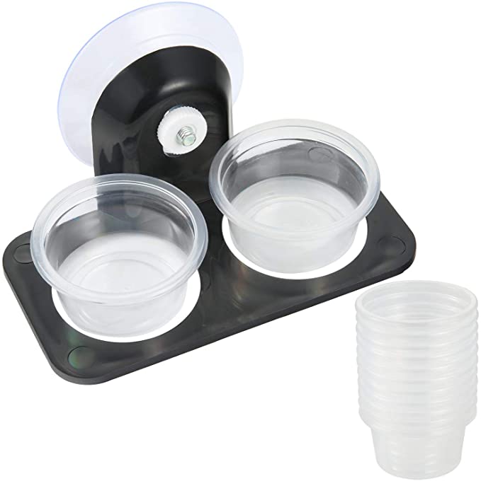 SLSON Gecko Feeder Ledge Acrylic Improved Suction Cup Reptile Feeder with 20 Pack 1 oz Plastic Bowls 
